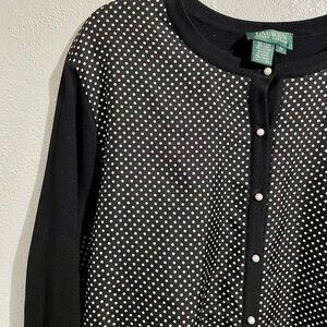 Lauren Ralph Lauren XL Black Polka Dot Silk Cashmere Blend Cardigan Sweater Knit